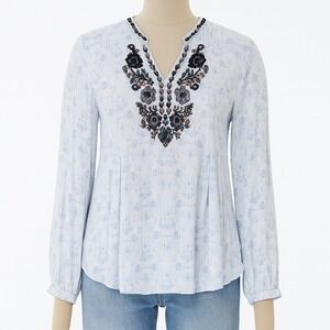 Tantrums Blouse Womens Floral Embroidered Long‎ Sleeve Hippie Boho Blue Size M